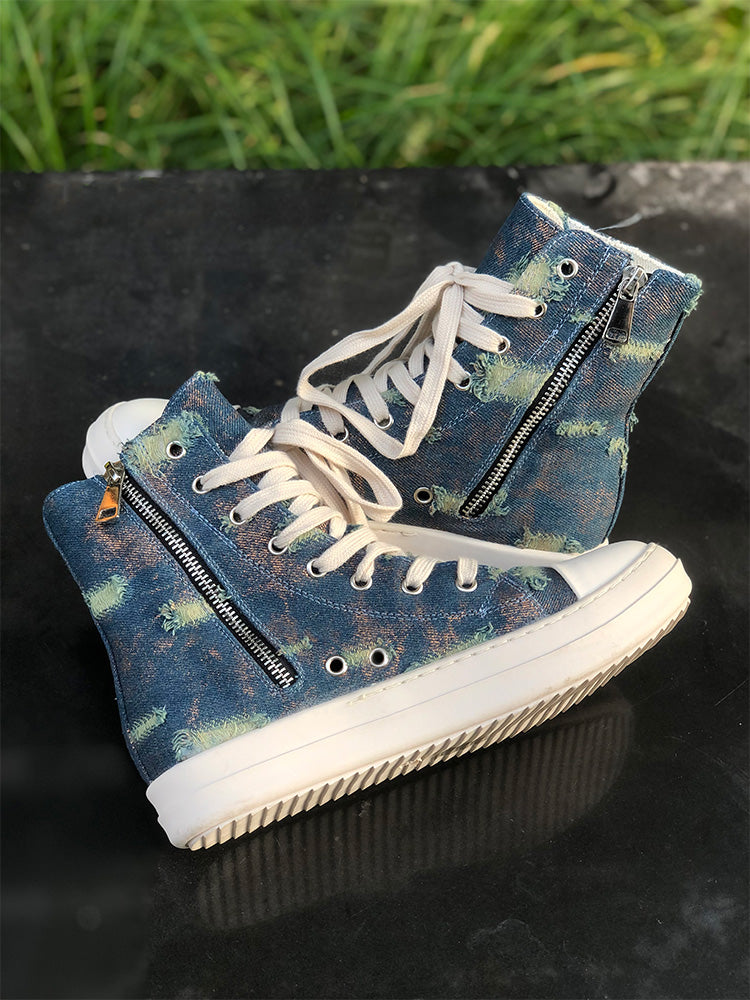 Denim High-Top Sneakers - Bold Muse Co