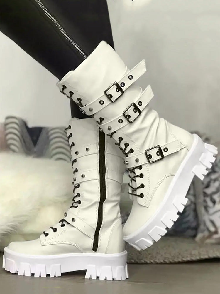 Eyelet Buckled Zipper Platform Boots - Bold Muse Co