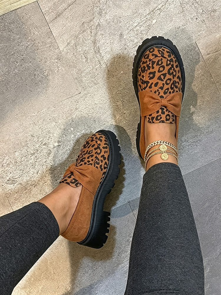 Leopard Suede Bow Loafers