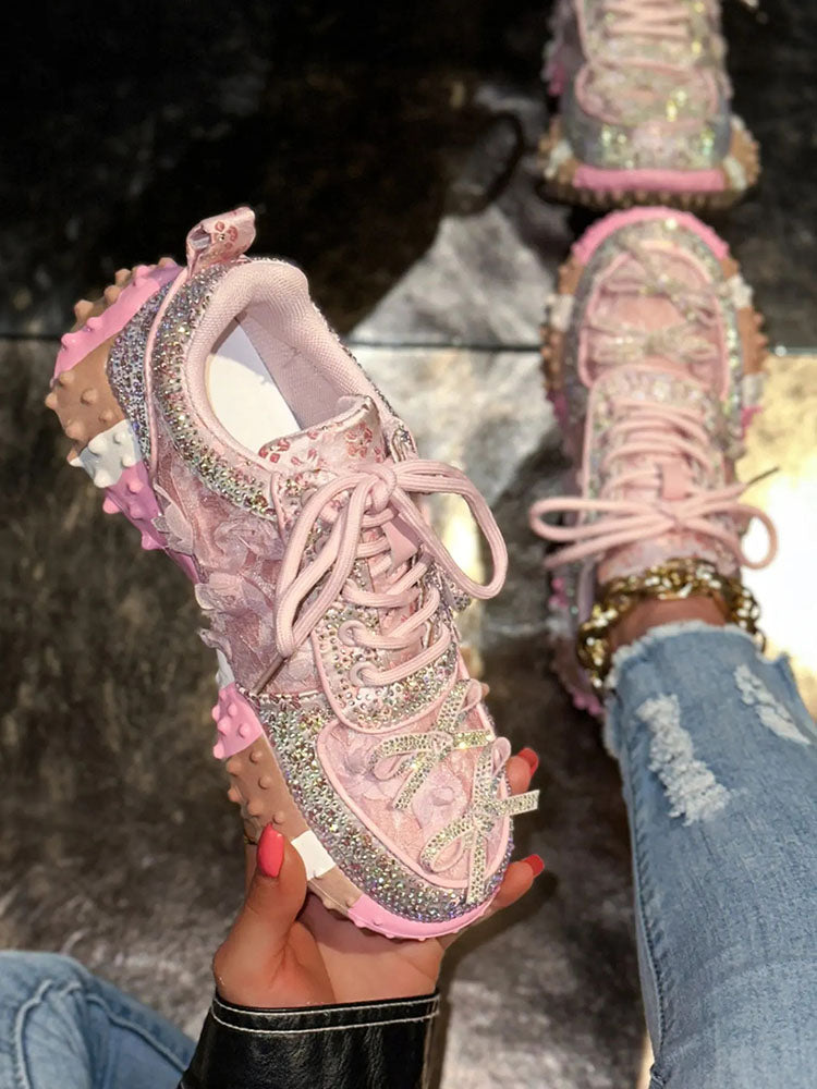 Sparkling Rhinestone Platform Sneakers