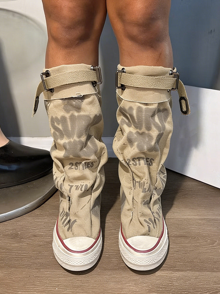 Graffiti Slouch Canvas Boots