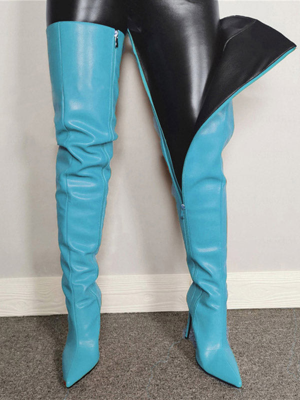 Full Zip Over The Knee Leather Boots - Bold Muse Co