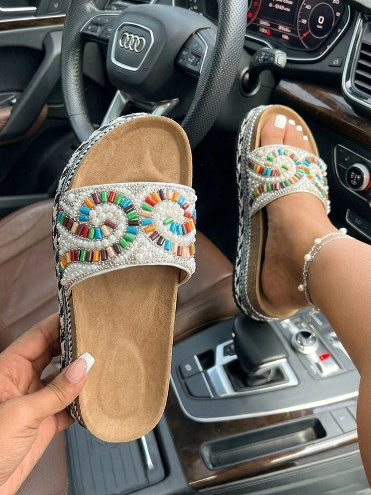 Bohemian Beaded Platform Slides