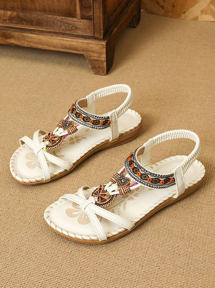 Boho Ethnic Ankle-Strap Flat Sandals