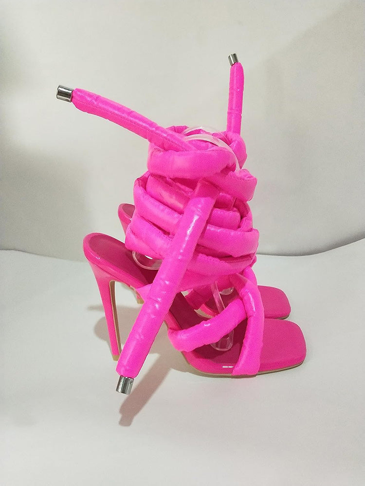 Cross Puffy Strap Heeled Sandals - Bold Muse Co