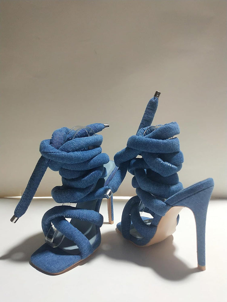 Cross Puffy Strap Heeled Sandals - Bold Muse Co
