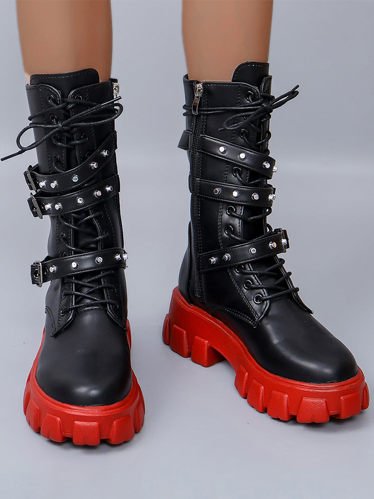 Eyelet Buckled Zipper Platform Boots - Bold Muse Co