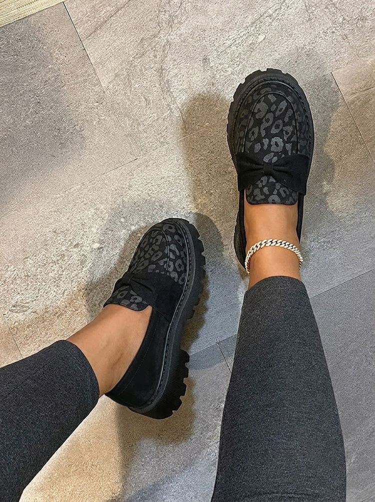 Leopard Suede Bow Loafers