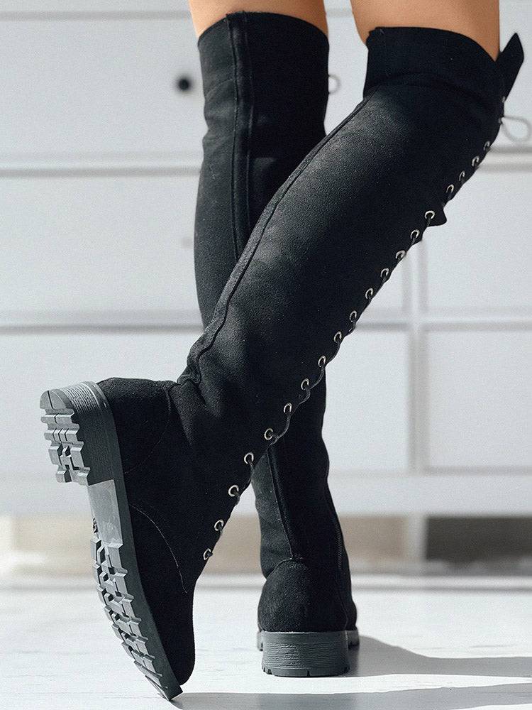 Lace Up Flat Suede Boots - Bold Muse Co