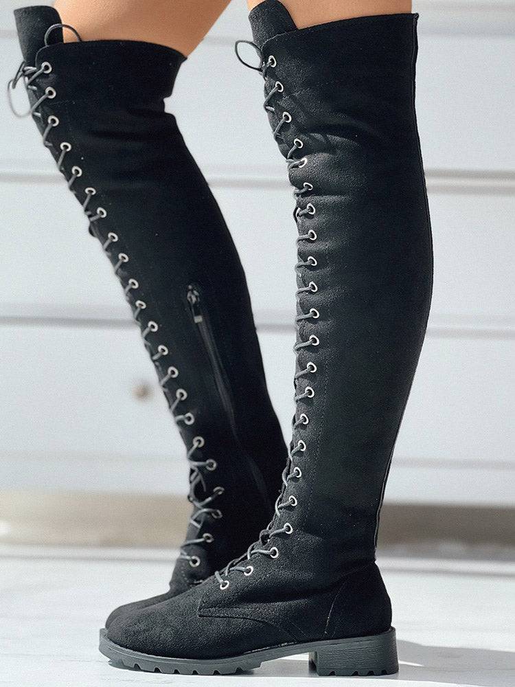 Lace Up Flat Suede Boots - Bold Muse Co