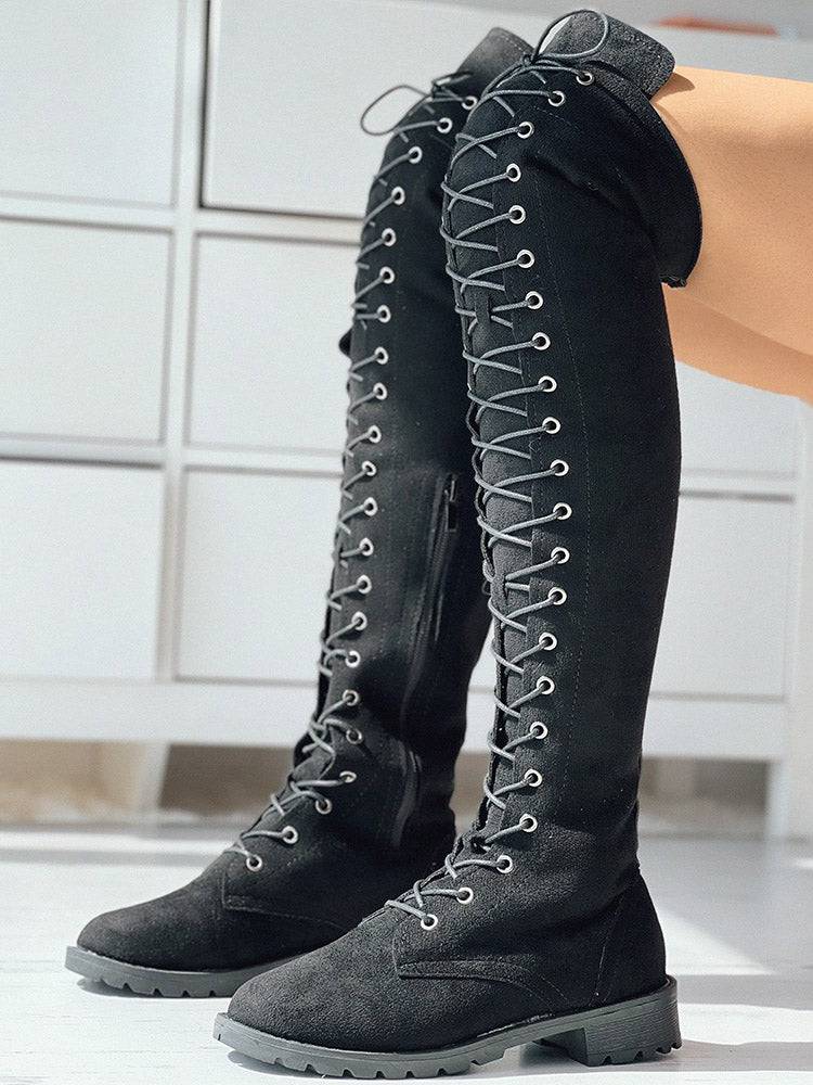 Lace Up Flat Suede Boots - Bold Muse Co
