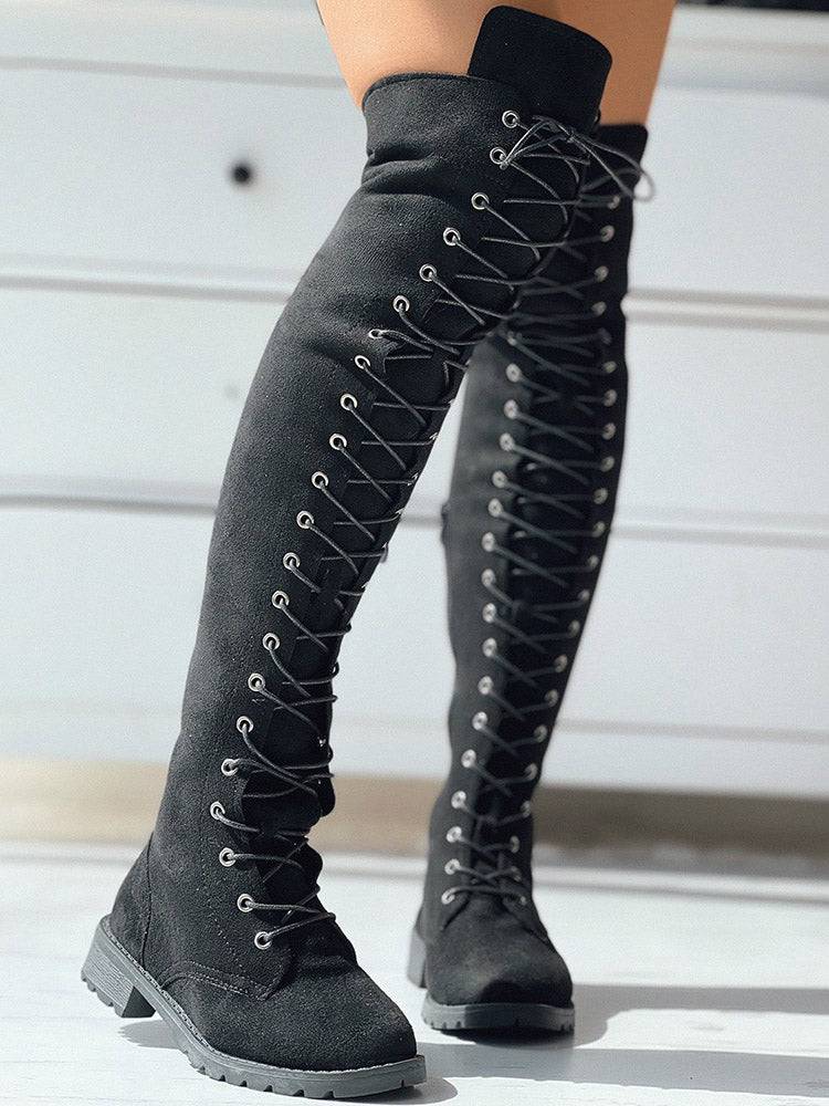 Lace Up Flat Suede Boots - Bold Muse Co