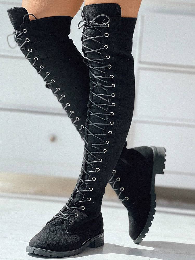 Lace Up Flat Suede Boots - Bold Muse Co