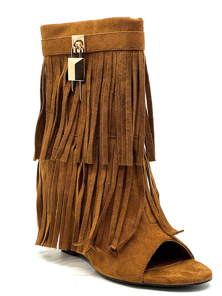 Fringe Open Toe Suede Boots - Bold Muse Co