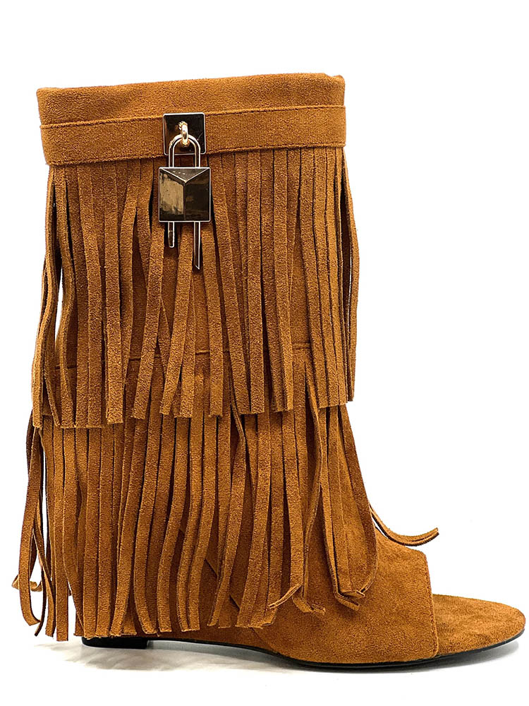 Fringe Open Toe Suede Boots - Bold Muse Co