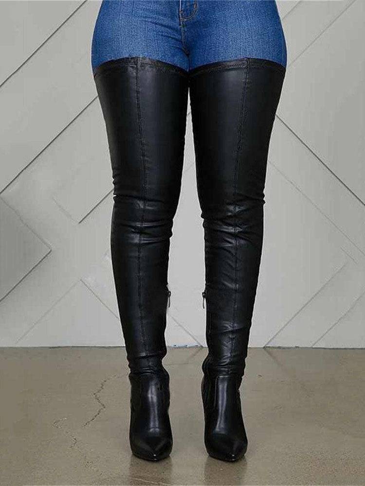 PU Leather Flat Over Knee Boots - Bold Muse Co