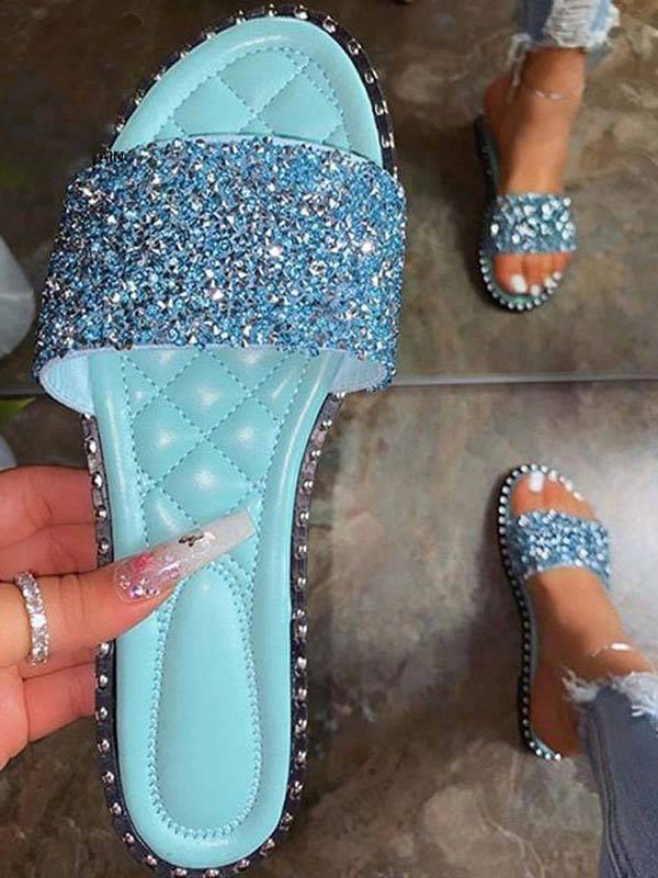 Bling Rhinestone Flat Slippers - Bold Muse Co