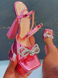 Sparkling Bow Platform Heel Sandals - Bold Muse Co