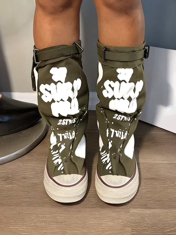 Graffiti Slouch Canvas Boots