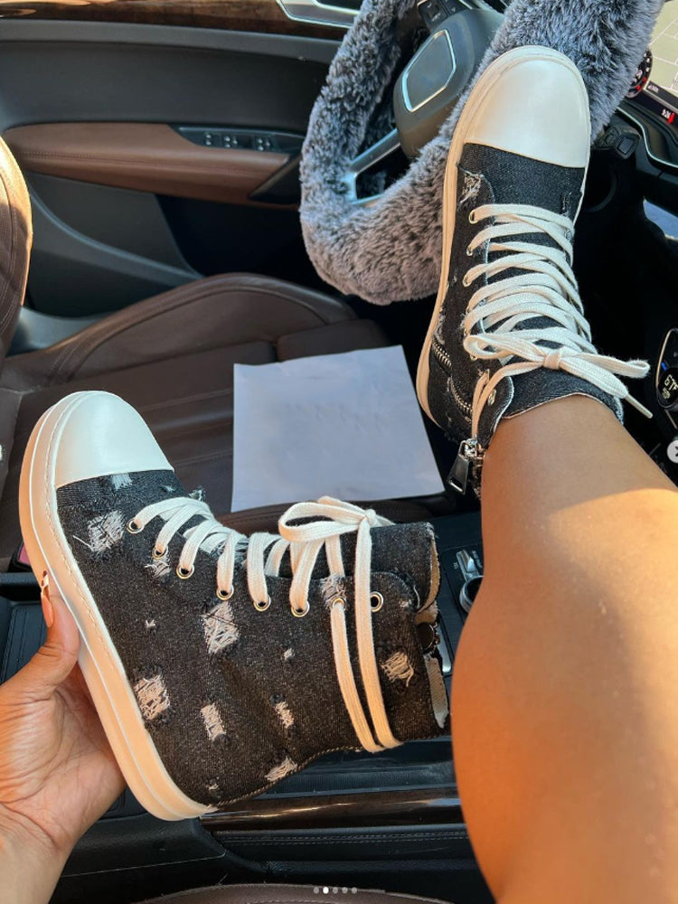 Denim High-Top Sneakers - Bold Muse Co
