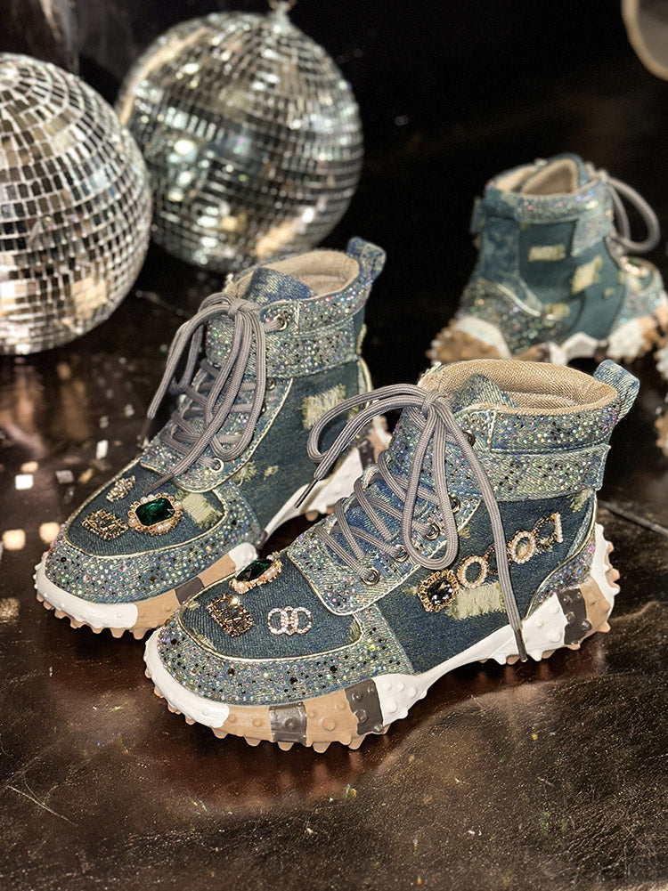 Sparkling Rhinestone Platform Sneakers