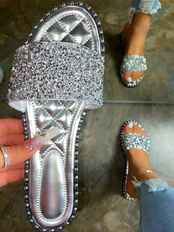 Bling Rhinestone Flat Slippers - Bold Muse Co