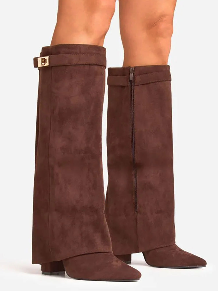 Fold Chunky Heel Knee High Boots - Bold Muse Co