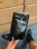 Lock & Key Leather Wedge Calf Booties