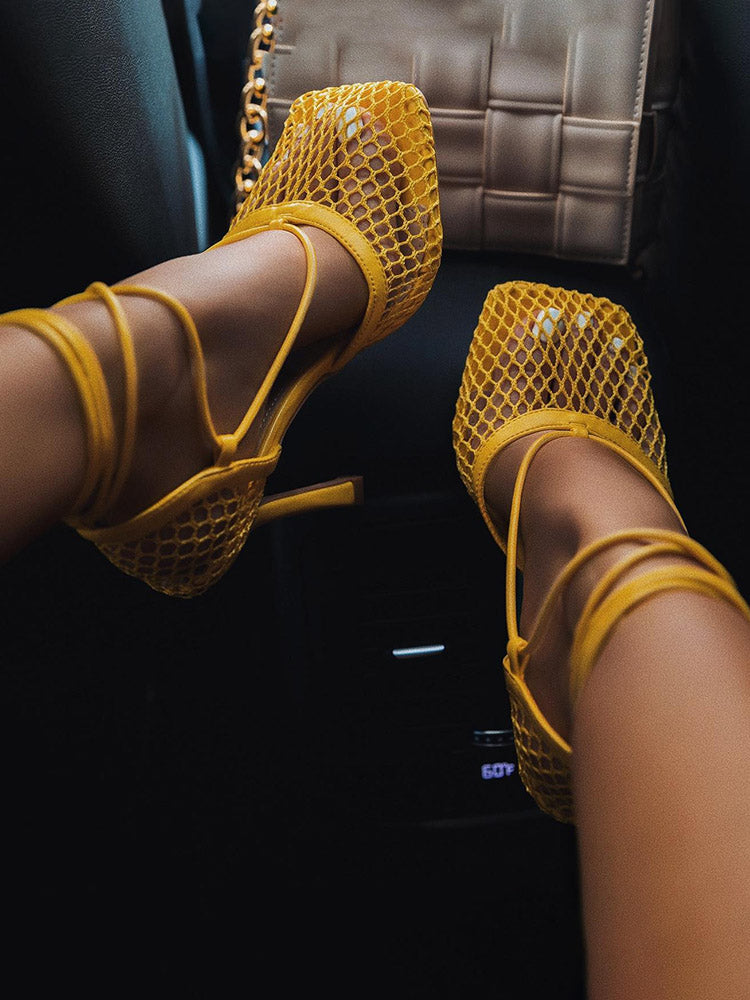 Square Toe Mesh Wrap Sandals - Bold Muse Co