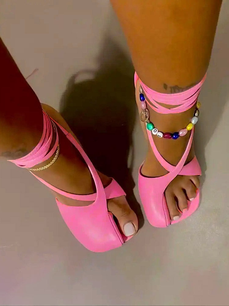 Open Toe Lace-Up Sandals - Bold Muse Co