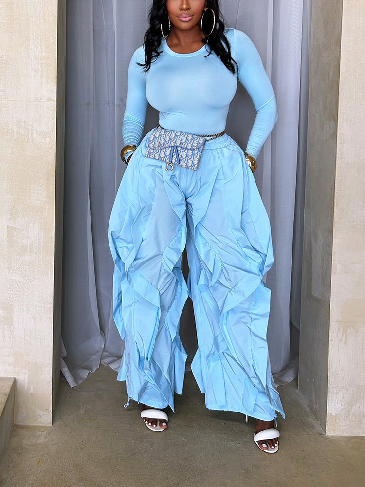 Sleek Top & Windbreaker Pleated Pants Set