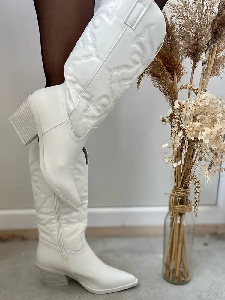 Metallic PU Leather Cowboy Boots - Bold Muse Co