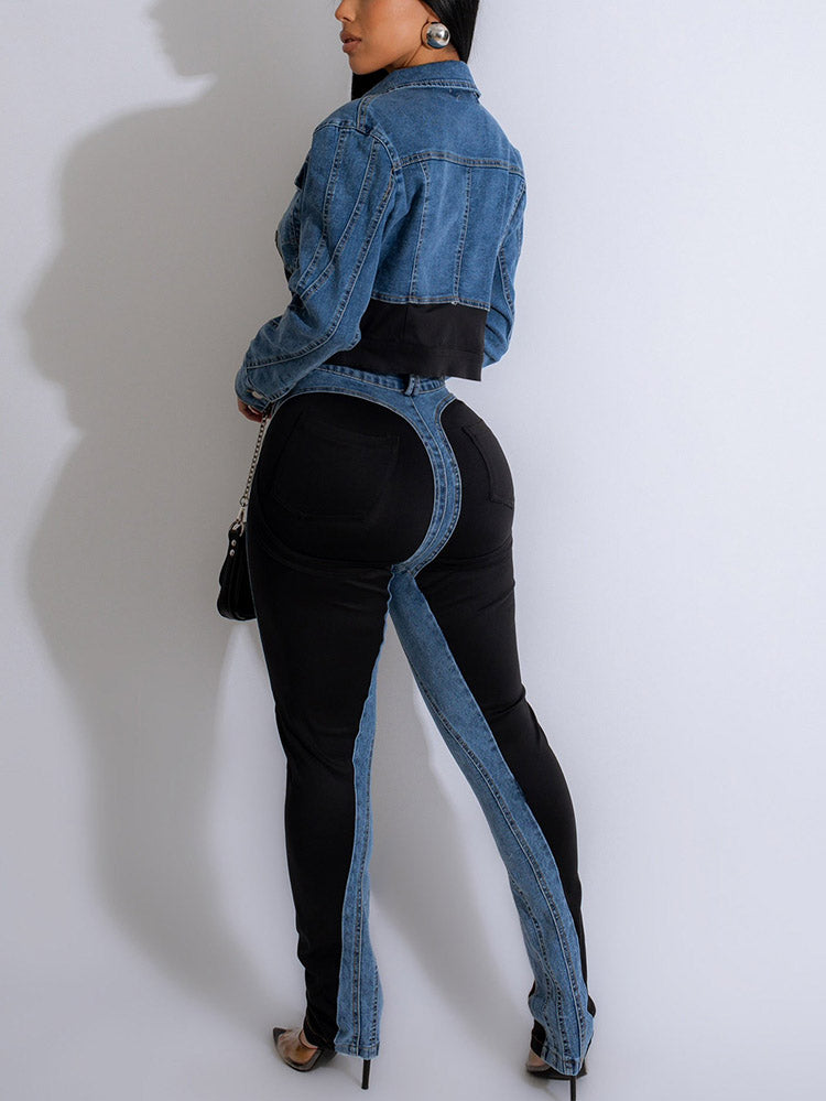 Color Contrast Denim Jacket & Jeans - Bold Muse Co
