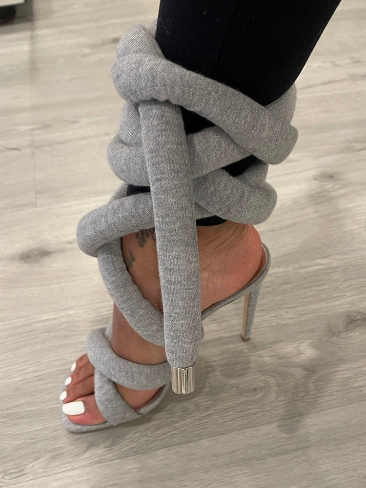 Cross Puffy Strap Heeled Sandals - Bold Muse Co