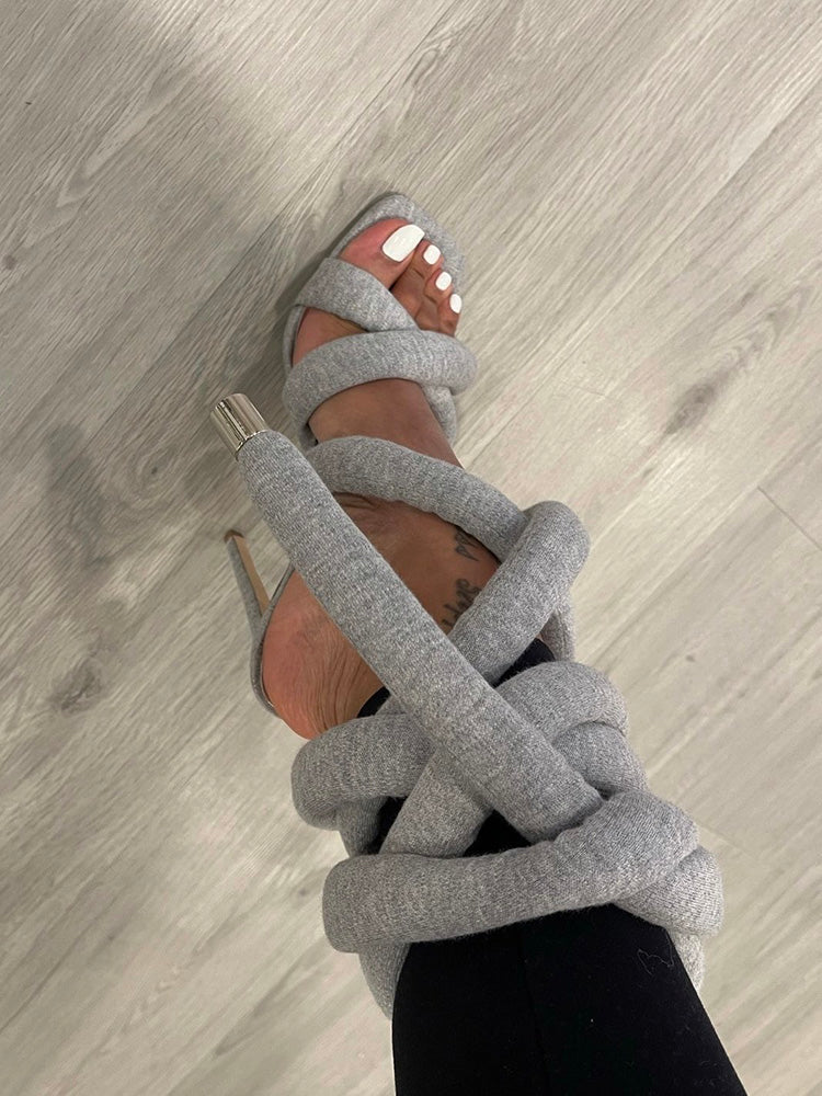 Cross Puffy Strap Heeled Sandals - Bold Muse Co