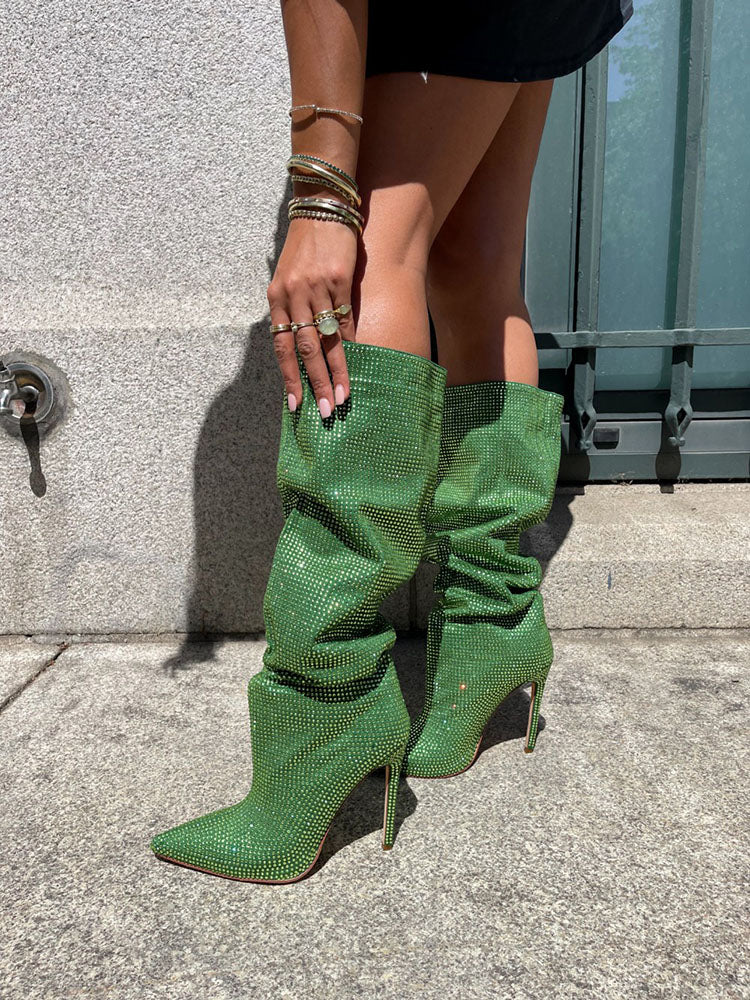 Crystal-Embellished Suede Boots - Bold Muse Co