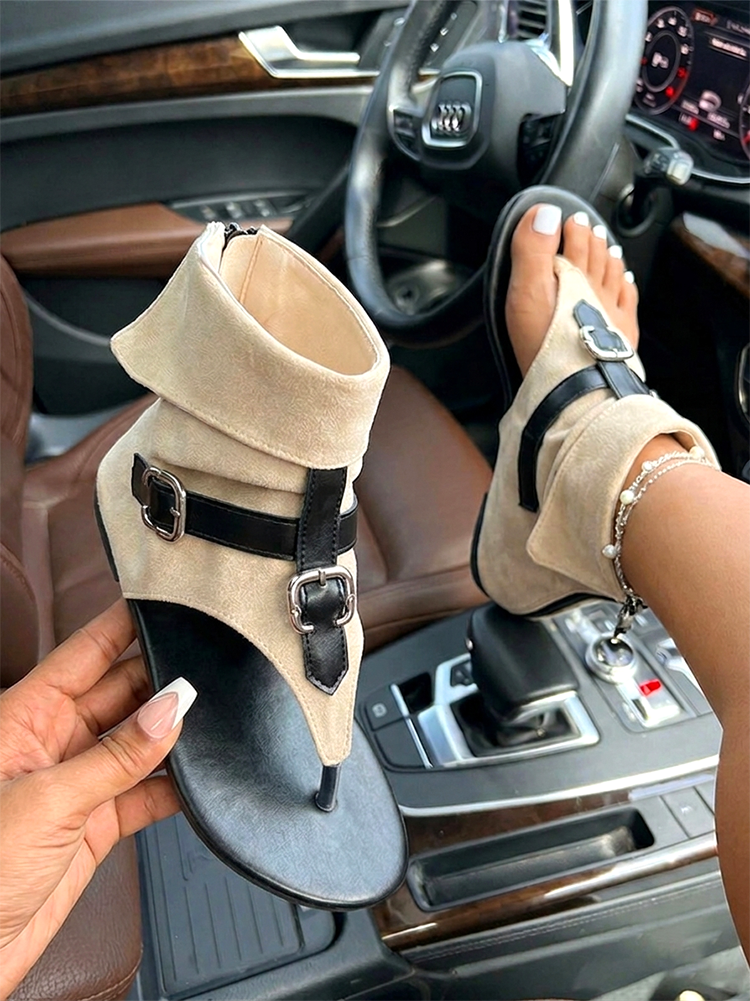 Suede Foldover Ankle Wrap Thong Sandals