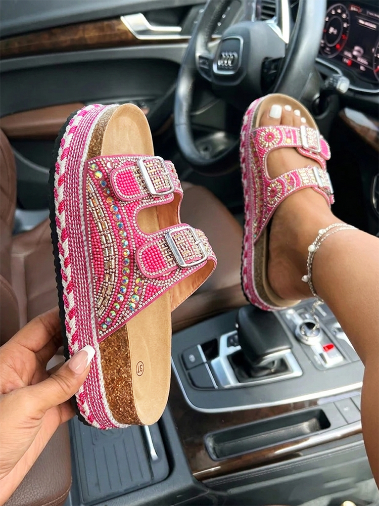 Rhinestone Double Strap Platform Sandals