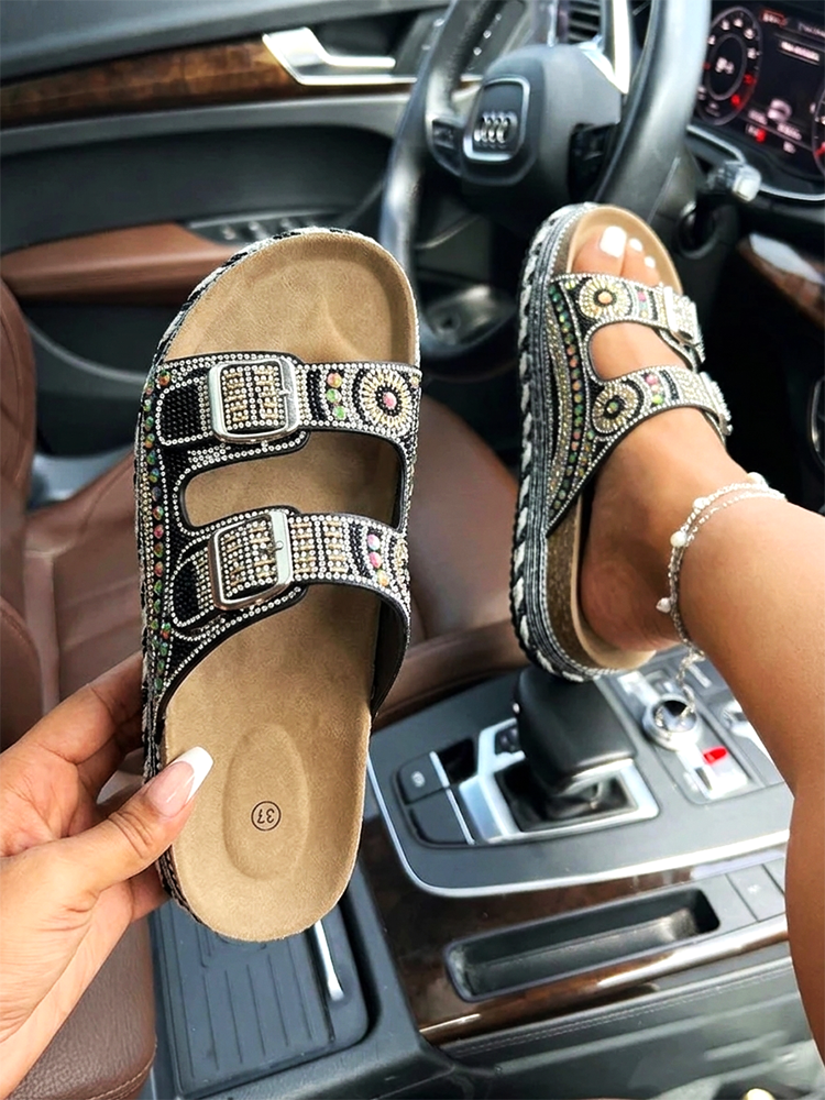 Rhinestone Double Strap Platform Sandals