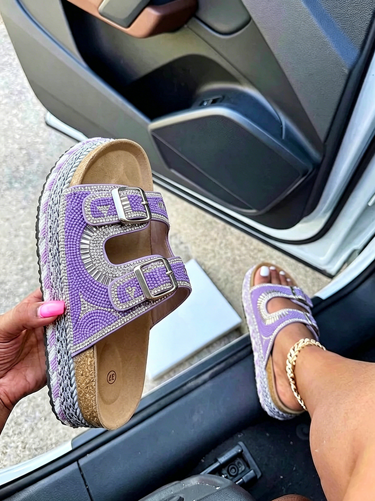 Rhinestone Double Strap Platform Sandals