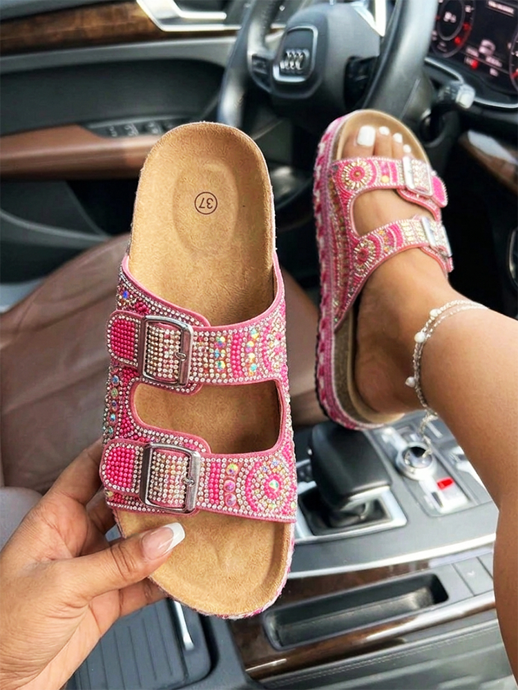 Rhinestone Double Strap Platform Sandals