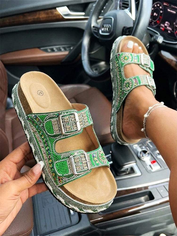 Rhinestone Double Strap Platform Sandals