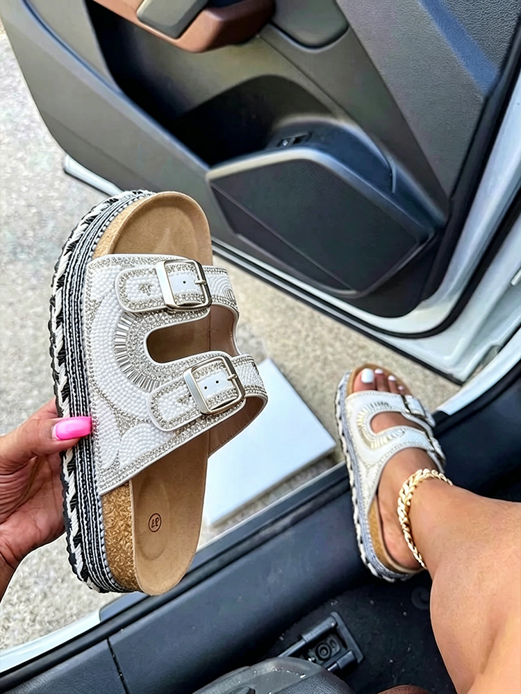 Rhinestone Double Strap Platform Sandals