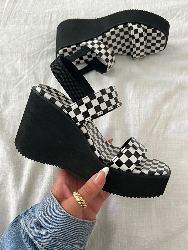 Checker Platform Wedge Sandals