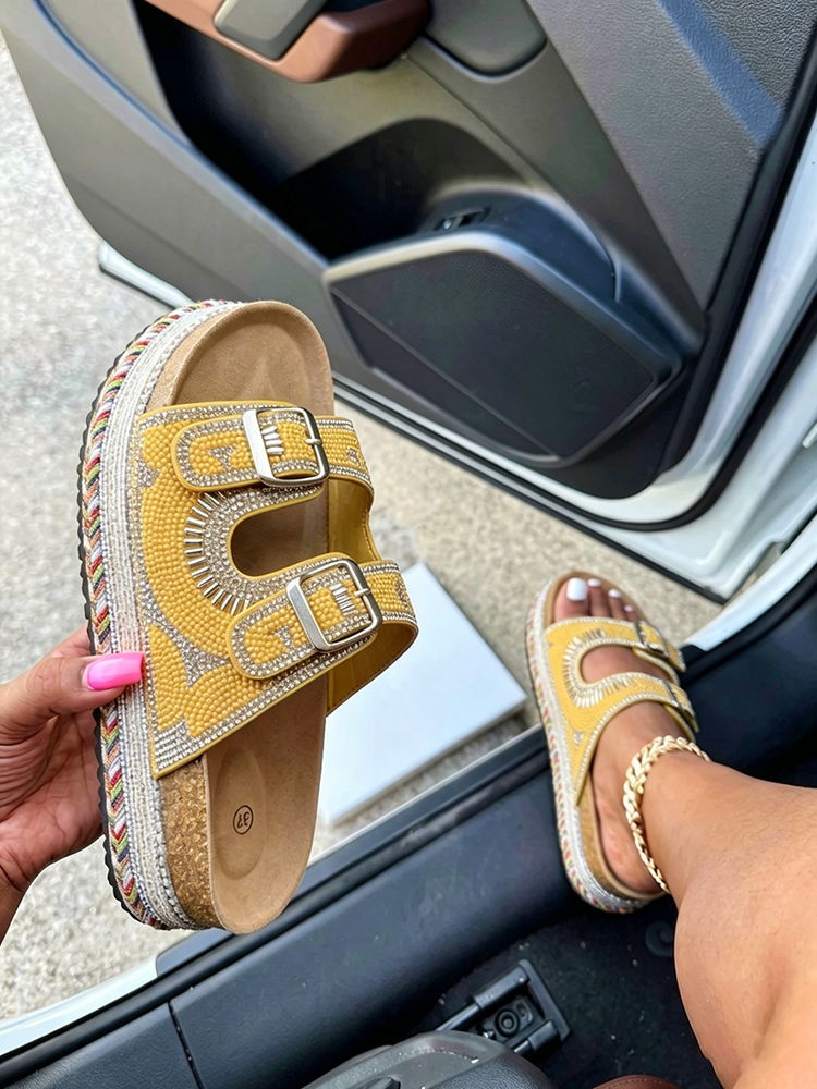 Rhinestone Double Strap Platform Sandals