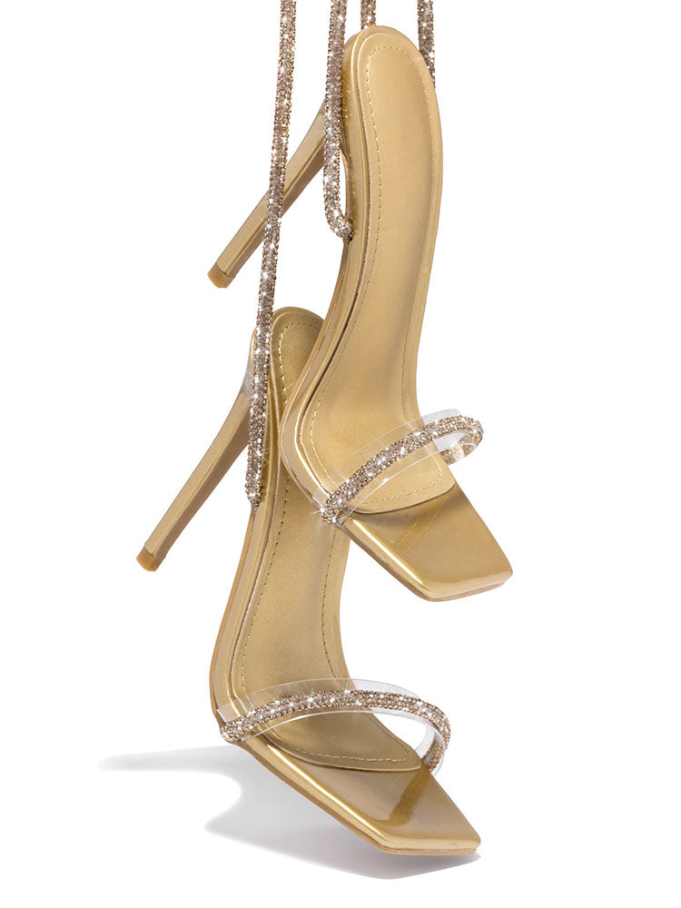 Rhinestone Lace-up High Heels - Bold Muse Co