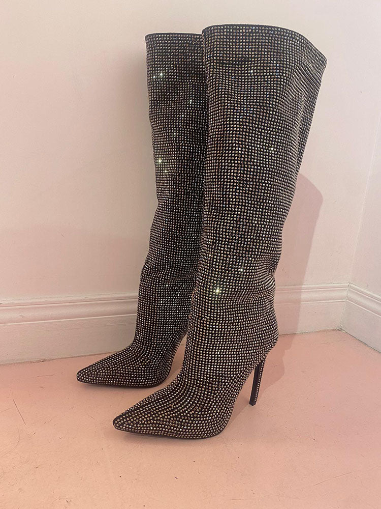 Crystal-Embellished Suede Boots - Bold Muse Co