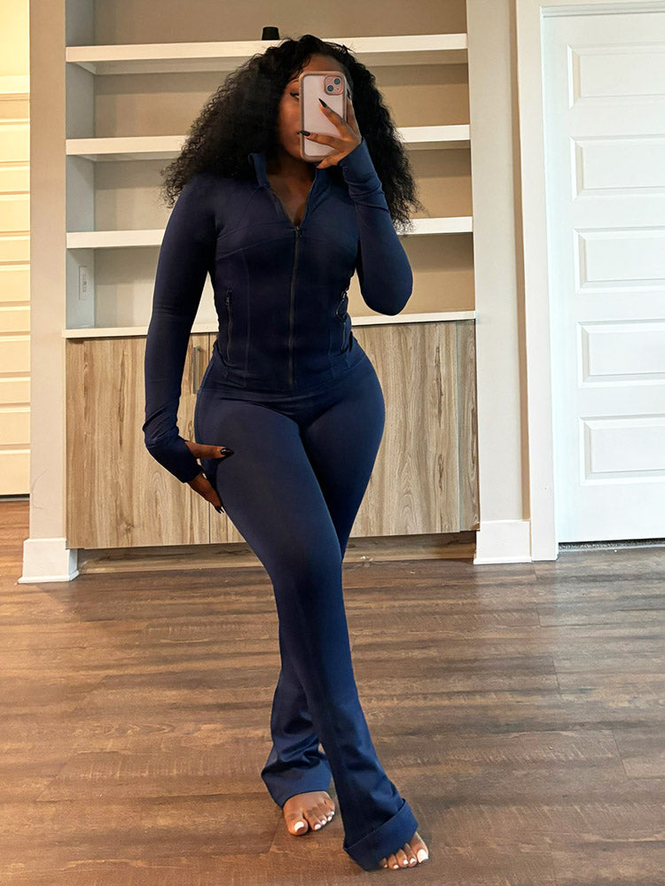 Shape Jacket & Flare Pants Activewear Set - Bold Muse Co