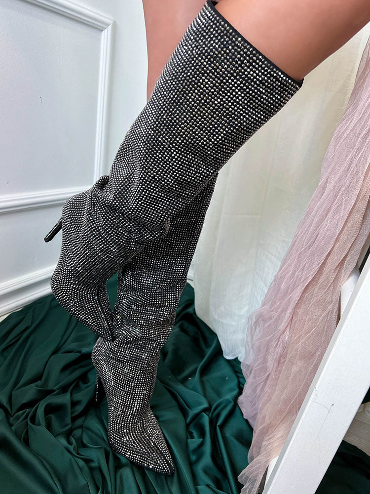 Crystal-Embellished Suede Boots - Bold Muse Co