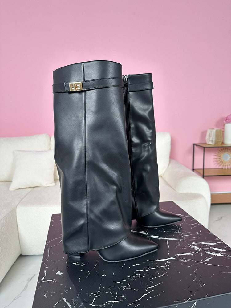 Fold Chunky Heel Knee High Boots - Bold Muse Co